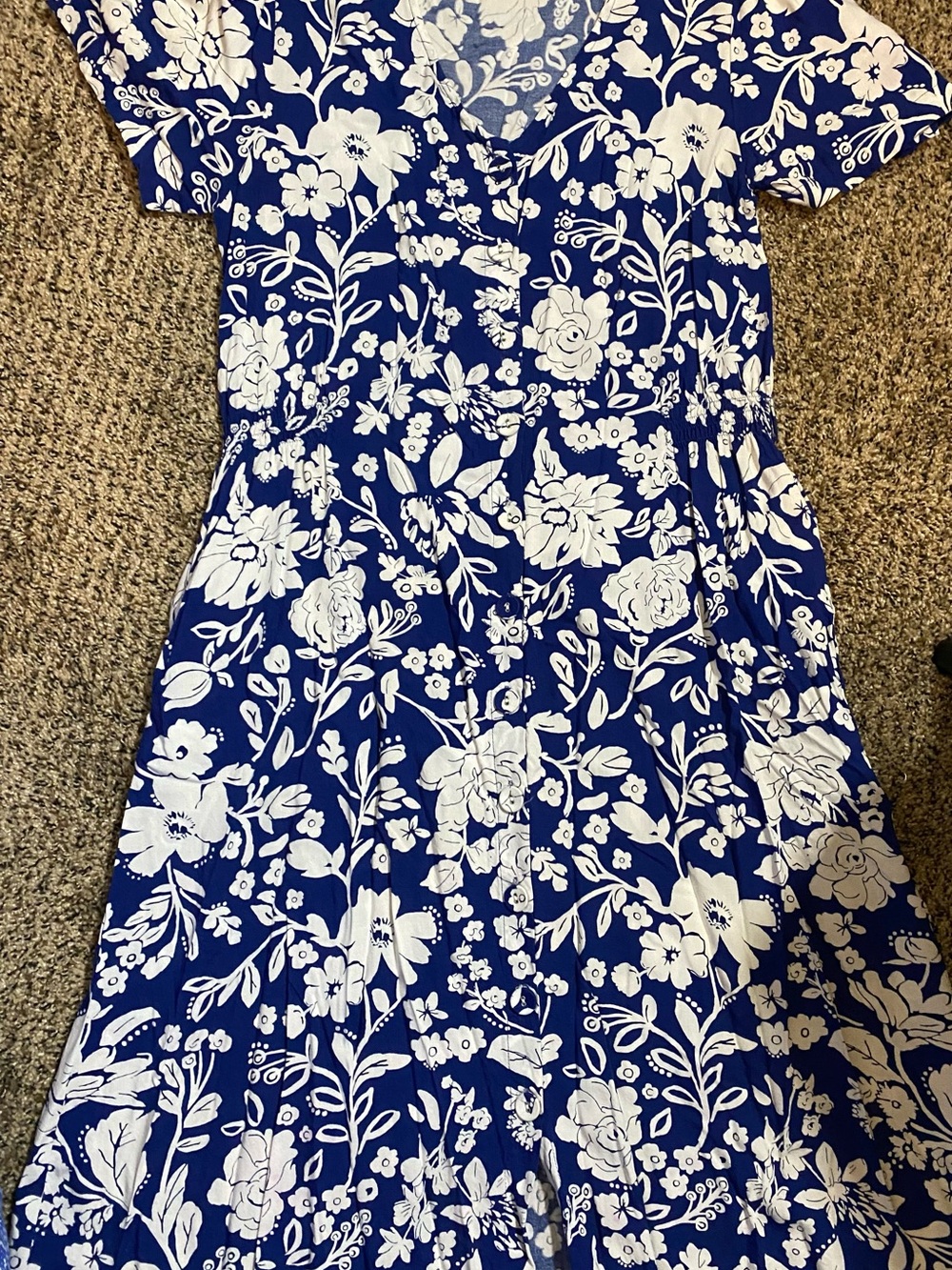 Blue and White Floral Midi Dress